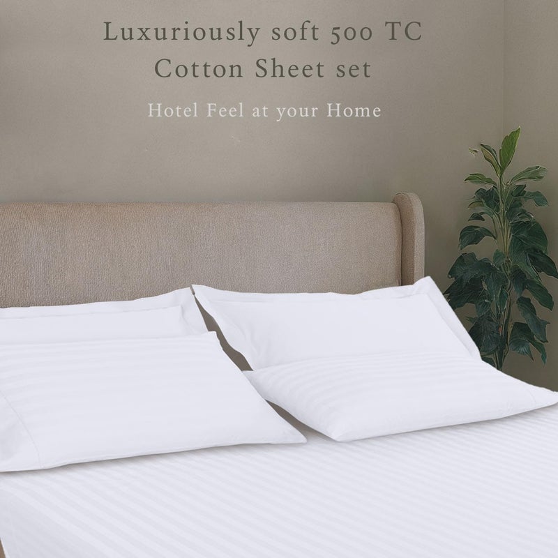 Threadmill 500 Thread Count King Size Damask Stripe, 4 Pc Luxury Cotton Bed Sheet Set, Silky Soft Hotel White Sheets with 16" Elasticized Deep Pocket, 2 Pillowcases & Free Tote Bag - Image 2